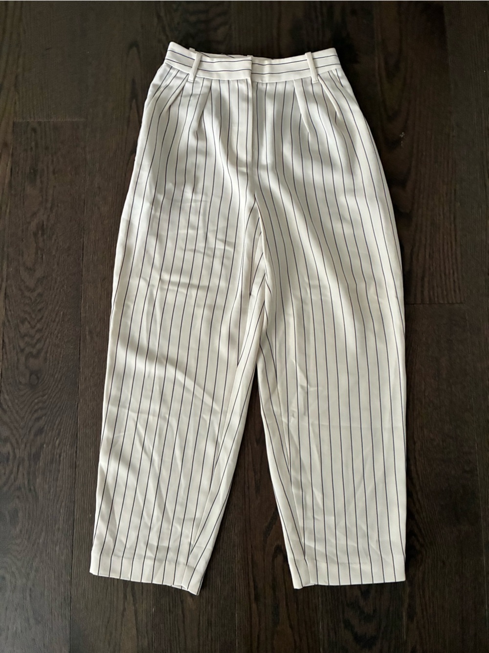 Babaton White Wide-Leg Pinstripe Pants